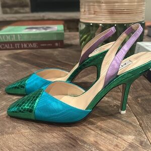 Attico Leather Colorblock Pattern Slingback Pumps Size 36